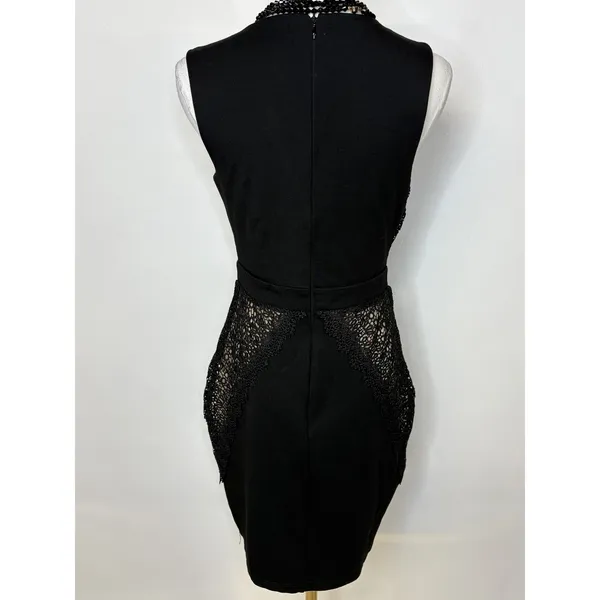 Lulus Black Crochet Lace V-Neck Bodycon Mini Cocktail Dress Small - Image 5