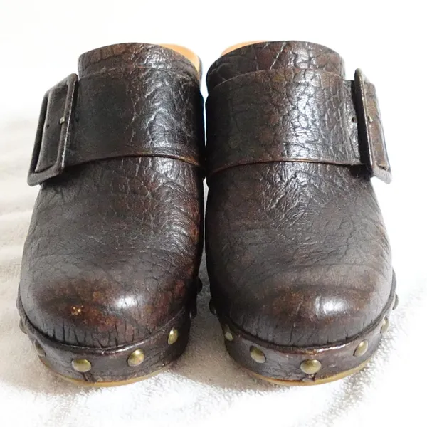 Kork-Ease Dark Chocolate Brown Leather Buckle High Heel Mule Clogs Size US 6 - Image 2