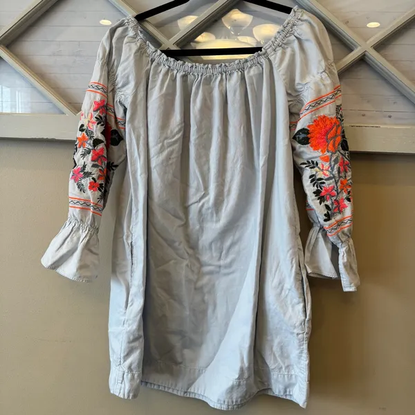 We The Free Free People Women's Light Blue Fleur Du Jour Embroidered Mini Dress Size M‎ - Image 5