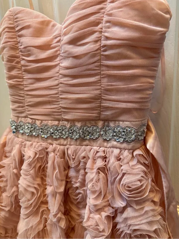 Trixxi size S Sleeveless Pink Rosette Formal Dress with Beaded Waist for Girls - Image 2