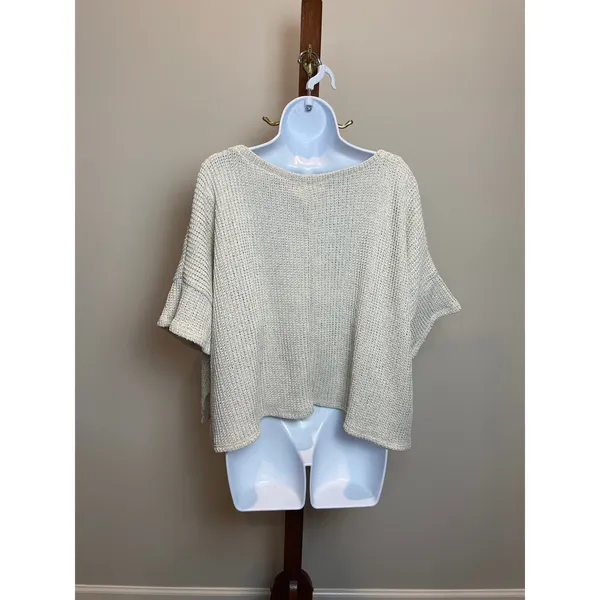 Gilli Sweater Size L Beige Open Knit Short Sleeve Cropped Boxy Round Neck NWT - Image 2