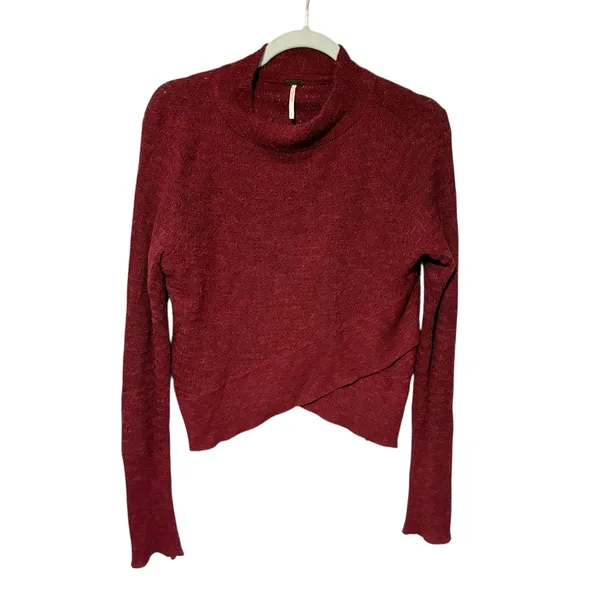 Free People Boho Wrap‎ Sweater Plum Linen Blend with Tulip Hem Size Small - Image 2