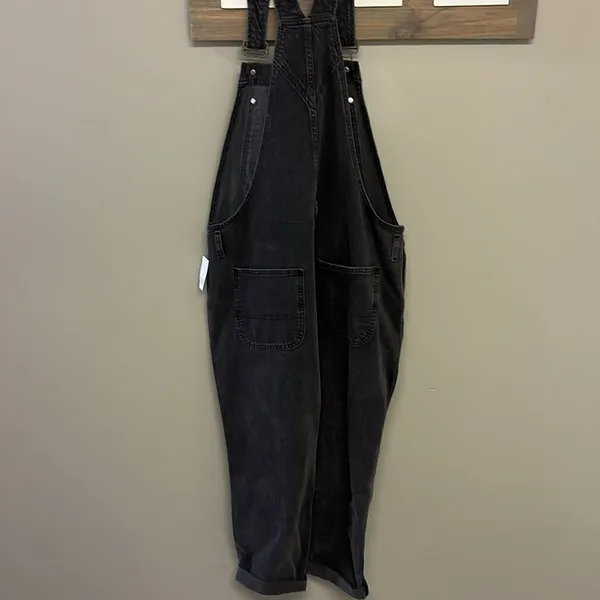 GAP Acid Wash Black Adjustable Razorback Overalls Pockets and Side Buttons- M - Image 2
