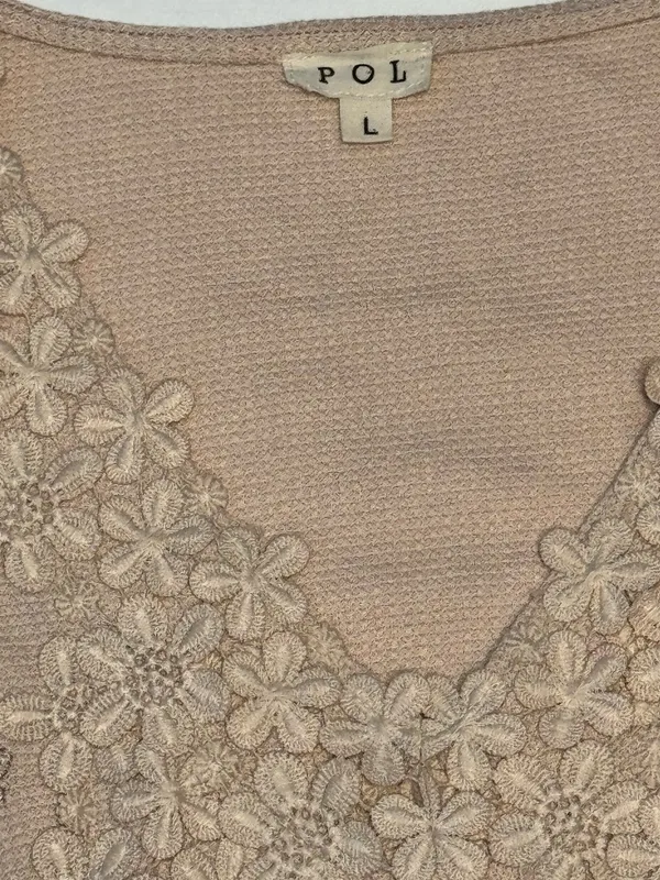 POL Women's Beige Waffle Knit Floral Embroidered Cropped Vest - Image 6