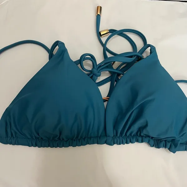 New Quince Women's Italian Triangle Bikini Top Lagoon Teal Blue Size Small - Image 3