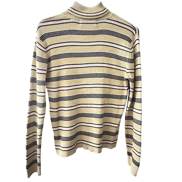 Marsh Landing Striped Turtleneck Sweater Long Sleeve Yellow Black White Casual M - Image 5