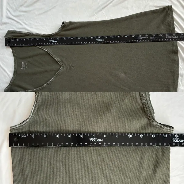 2007 Express Basic V Neck Metallic Trim Green Ribbed Tank Top 100% Cotton Small‎ - Image 7