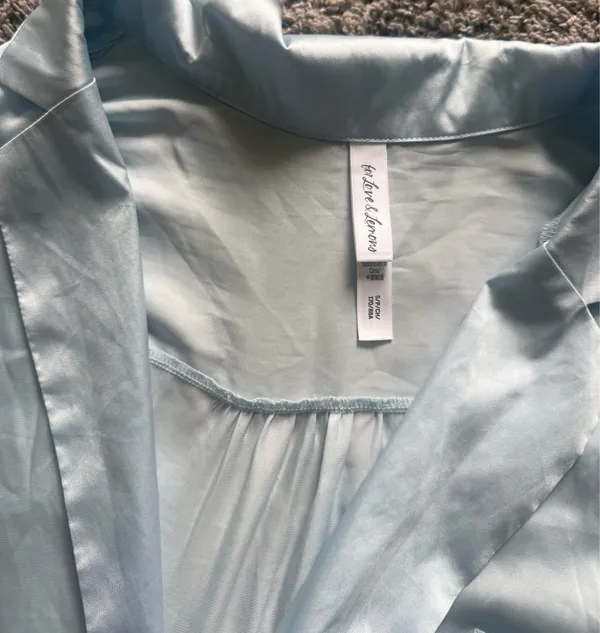 For Love & Lemons Light Blue Satin Pajama- Button-Front Top & Shorts - Image 5
