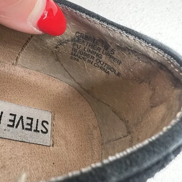 Steve‎ Madden 9.5 Create Tasseled Loafers Black Suede Leather Slip On Almond Toe - Image 8
