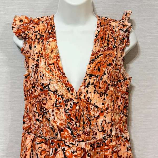 Anthropologie Orange Paisley Smocked Tiered Ruffle Maxi Dress Womens Size M - Image 6