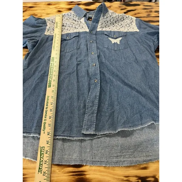 Black Canyon Denim Button Shirt‎ Embroidered Lace Size XL Western Women Vintage - Image 3