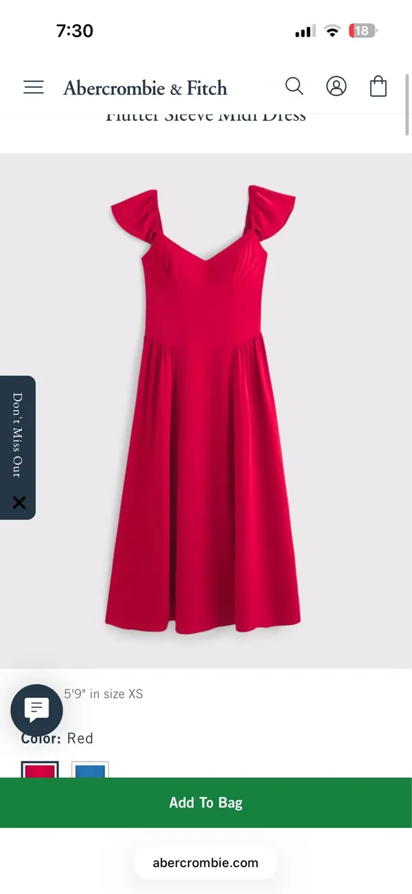 Abercrombie Red Midi Dress Flutter Sleeves - Image 3