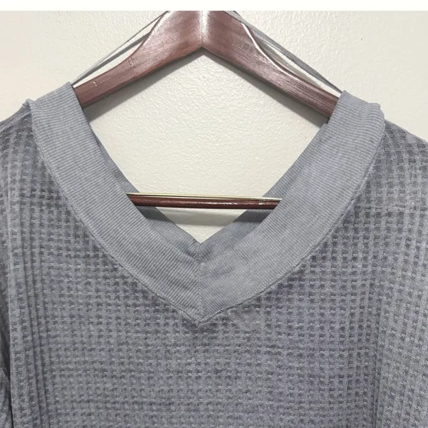 Free People We‎ The Free South Side Waffle Knit Thermal Charcoal Gray Sz XS - Image 4