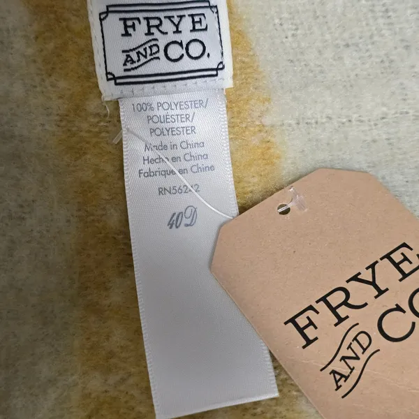 FRYE AND CO Plaid Fringe Scarf Cream Orange Yellow Stripe Cozy Winter Warm Boho - Image 3