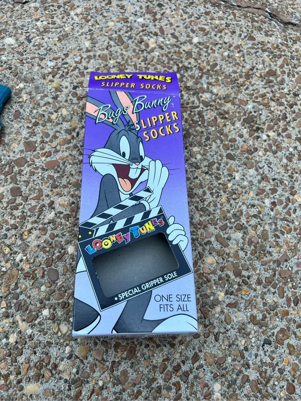 Vintage 90s Looney Tunes Bugs Bunny Slipper Grip Socks Fleece Lined One size new - Image 4