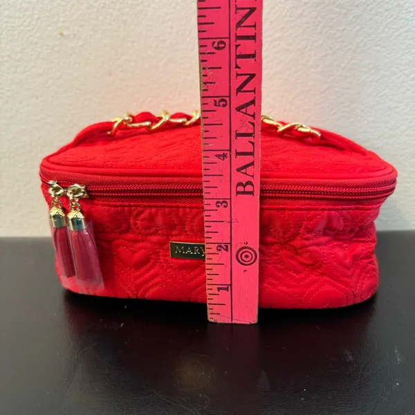 Red Pink Mary Kay makeup bag with gold chain handle #glam #makeup bag New - Image 9