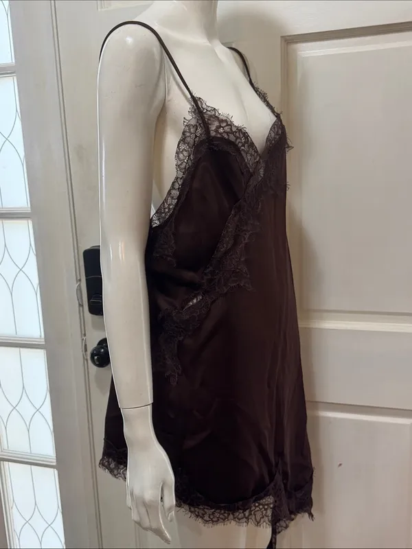 WOMAN STRAPPY SHORT SATIN ZW ASYMMETRIC LACE DRESS Size XL - Image 9