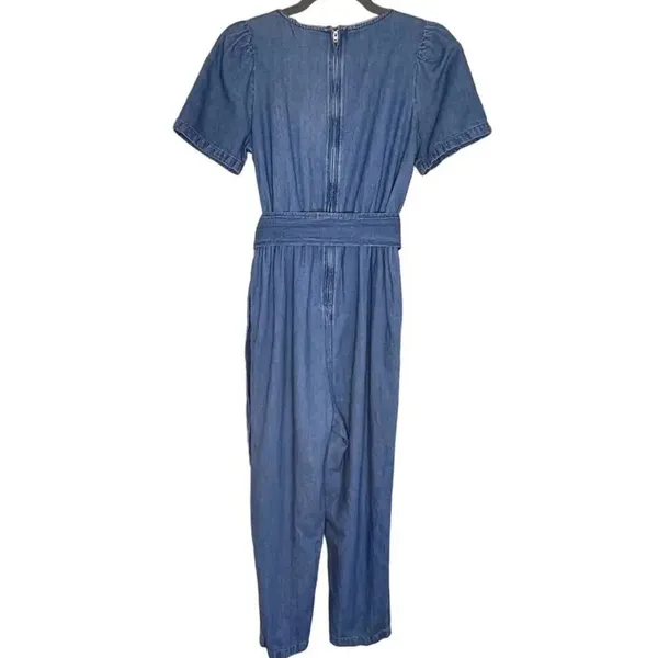 Madewell Women Size 2 Linen Blend Blue Chambray Jumpsuit v6x - Image 4