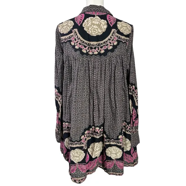 Free People Smell The Roses Mini Shirt Dress Tunic Bohemian Snap Front Medium - Image 5