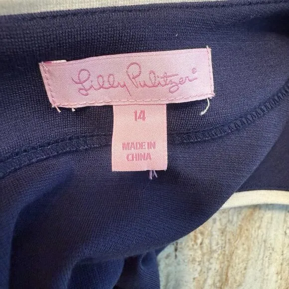 Lilly‎ Pulitzer Dress Sz XL Navy Blue Pink Buttons Shift Coastal Career *hemmed* - Image 5