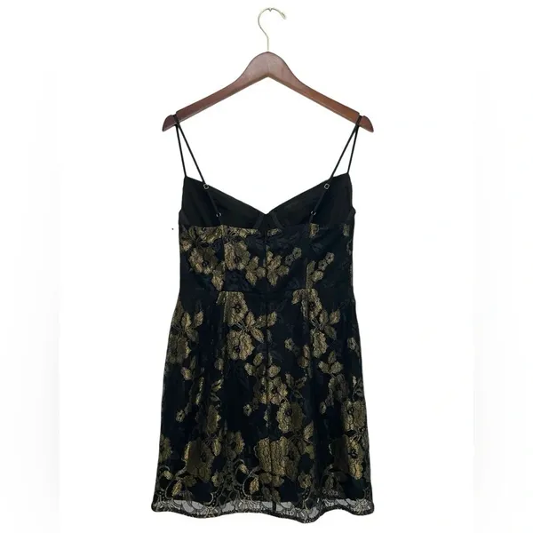 For Love & Lemons Bumble Bustier Mini Dress Black Gold Lace Slip Straps Size M - Image 5
