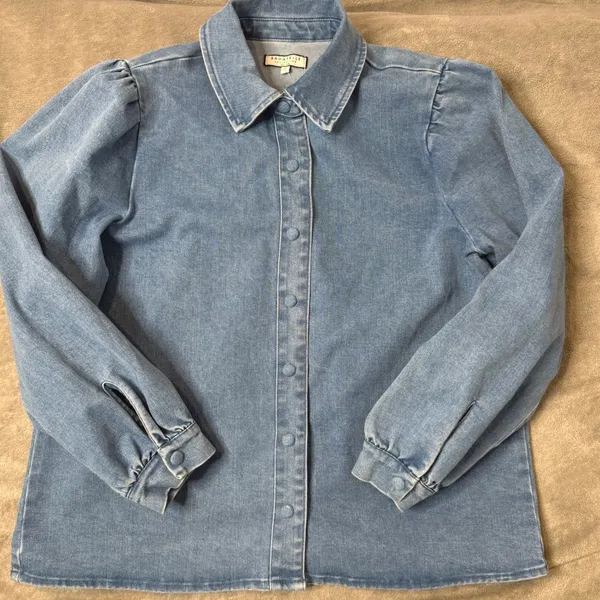 Coastal Cowgirl Western Puff Sleeve‎ Denim Shirt Jacket Womens XL BOHO Shacket - Image 5