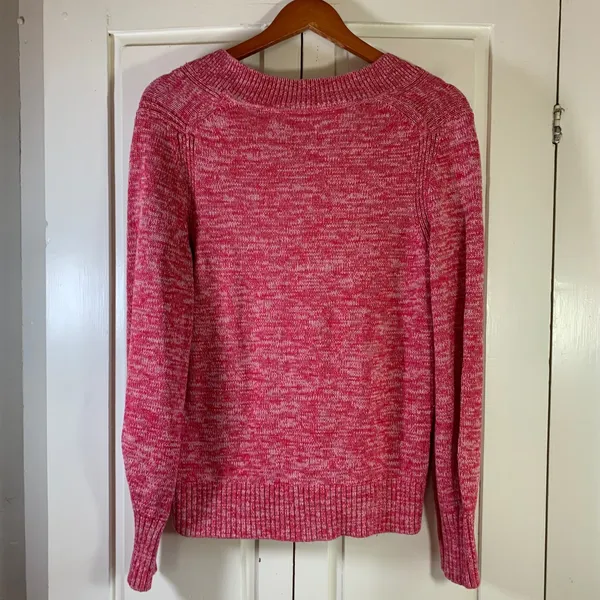 GAP Pink Marled Y2K Style V-Neck Sweater S Clean Girl Cozycore 100% Cotton Knit - Image 2