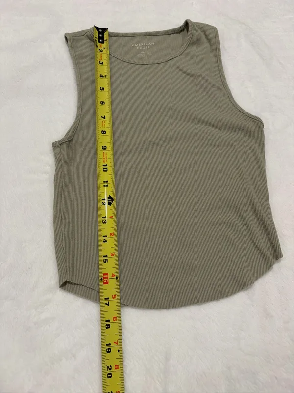 American Eagle Sage Green Ribbed High Neck Tank Top - Small - Image 2