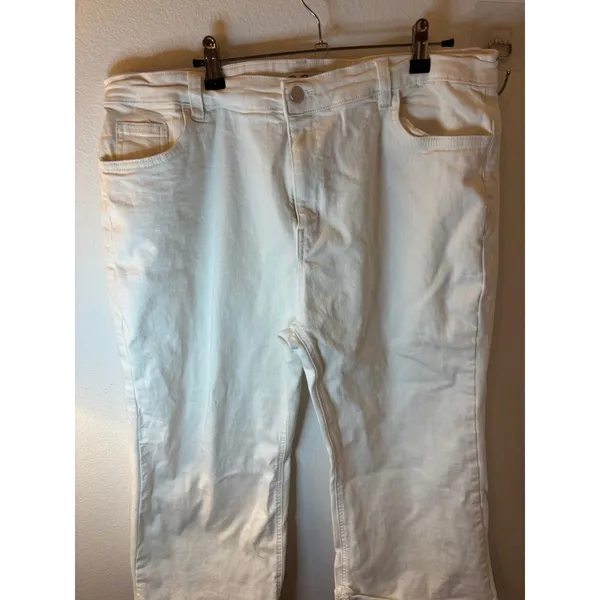 By Billie Womens White Denim Cropped Wide Leg Jeans Raw‎ Hem Size L 32 - Image 2