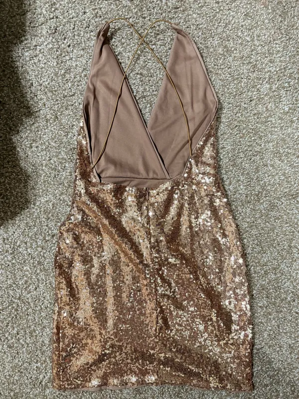 Gold Sequin Mini Dress - Image 4