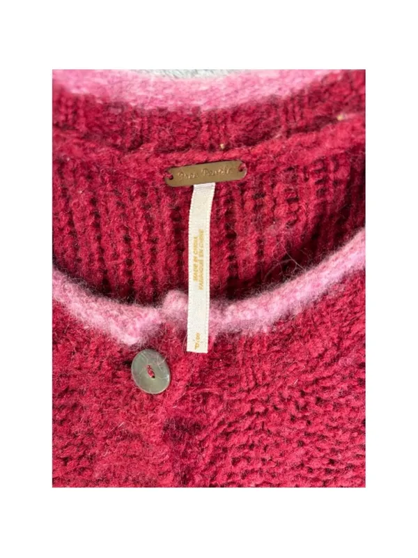Free people pink purple gradient angora wool sweater knit peplum cardigan XS - Image 3