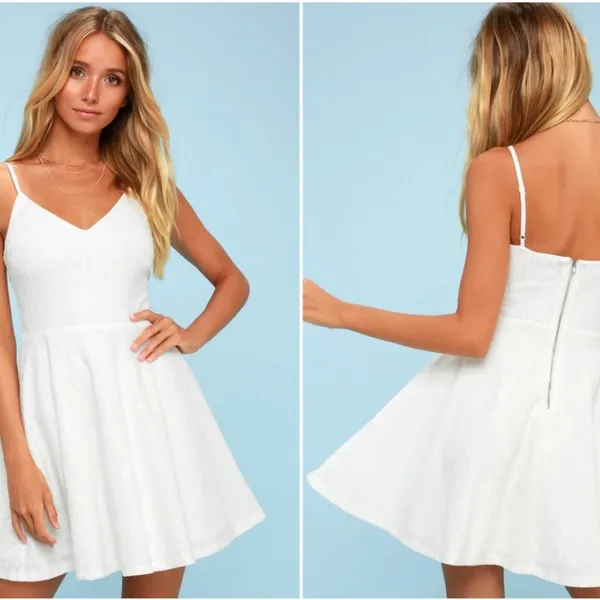 LULUS Bridal Bachelorette Engagement Shower Sexy Flirty Floral Lace Skater Dress - Image 5