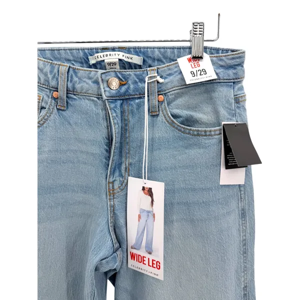 Celebrity Pink Womens Wide Leg High Rise‎ Light Wash Denim Jeans Size 9/29 NEW - Image 2