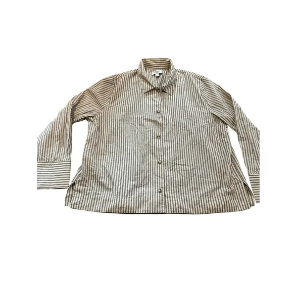 COS Womens Medium Striped Button Down Shirt Cotton Long Sleeve Beige‎ Brown Blue - Image 2
