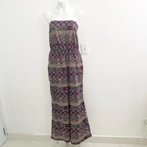Retro Palazzo Wide Leg Jumpsuit Romper Purple LARGE Bohemian Tribal Tube Y2K - Image 9