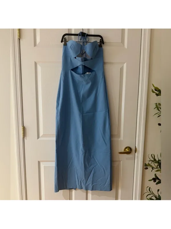 Zara Bright Blue Strapless Cutout Midi Dress - Image 6