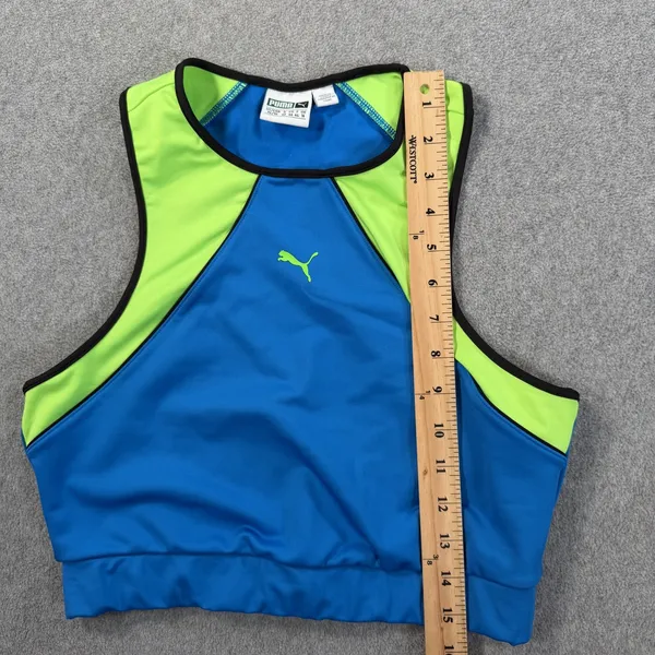 PUMA Women's XL Activewear Crop Top Blue Neon Green Racerback Athletic Workout - Image 4