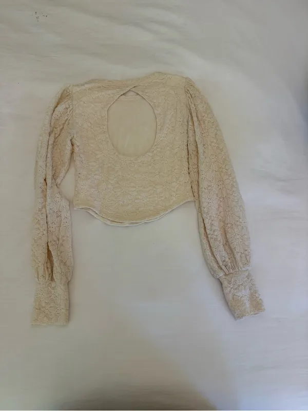 Altar'd State Cream Lace Puff-Sleeve Cropped Blouse - Image 3