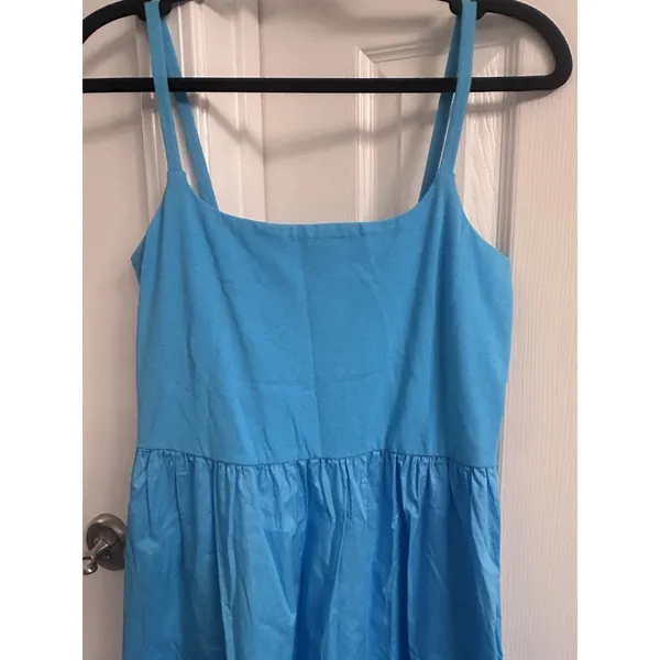 Old Navy Women’s Medium Tall Turquoise Blue Maxi Dress Spaghetti Strap Tiered - Image 2