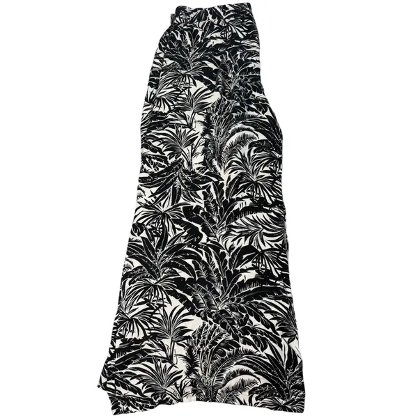 Womens M Black White Tropical Print Wide Leg Palazzo Pants Pull On Beach Resort - Image 11