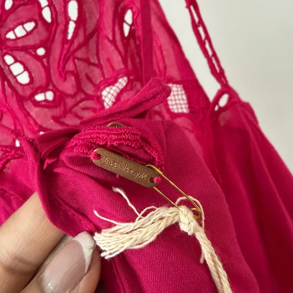 Free People S Pink Embroidered Lace‎ Halter Top Bali Boho Cami Cottage Peasant - Image 6