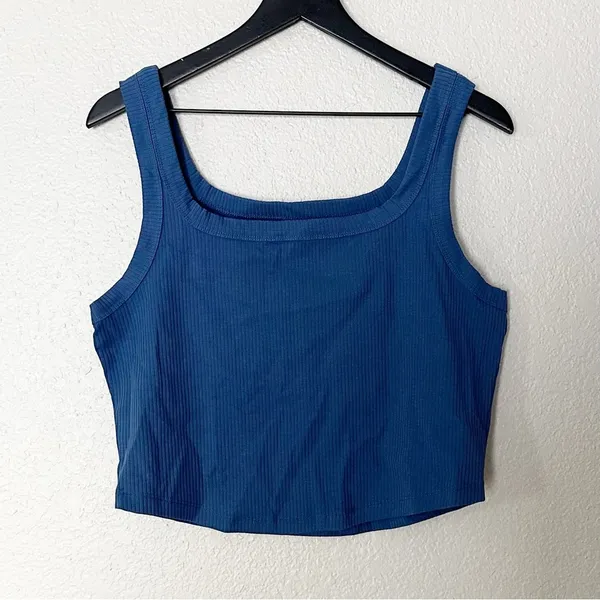 Madewell The Tailored Crop Tank Square Neck Blue Size L - Image 3