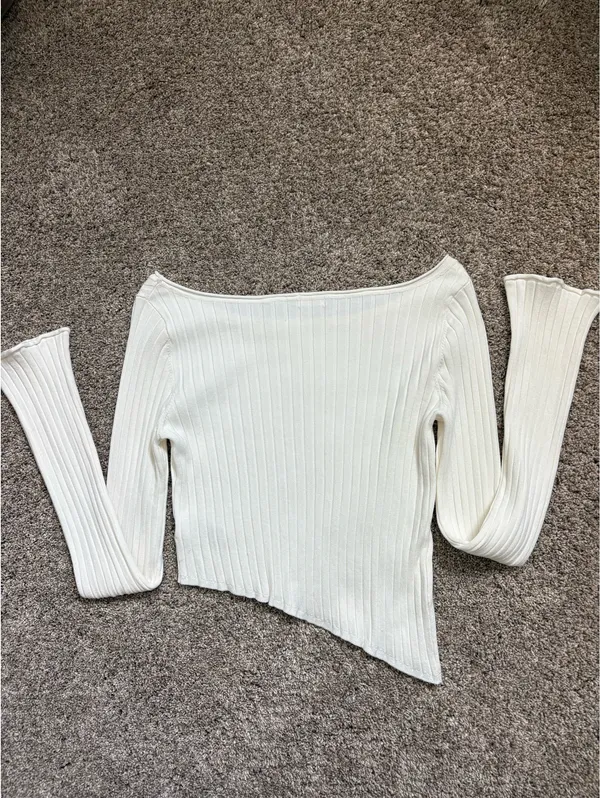 White Garage Unsymmetrical Long Sleeve Top - Image 2