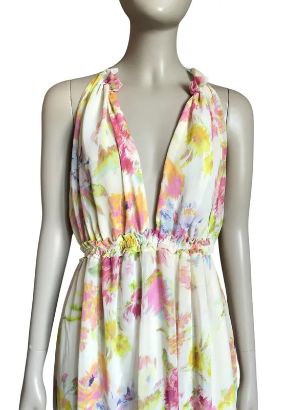 Zara Off White Patterned V Neck Dress - Image 4
