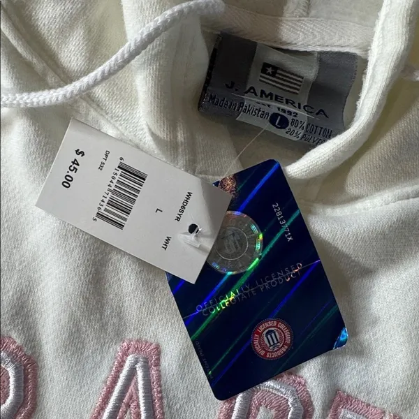 Women’s White Embroidered SYRACUSE College Drawstring Hoodie Size L NEW - Image 9