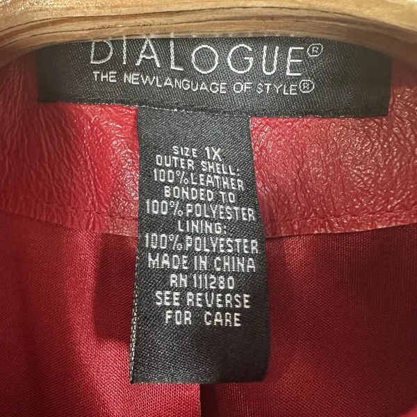 Dialogue Red Leather Full-Zip Jacket Womens Plus Size 1X Punk Rock Classic - Image 6