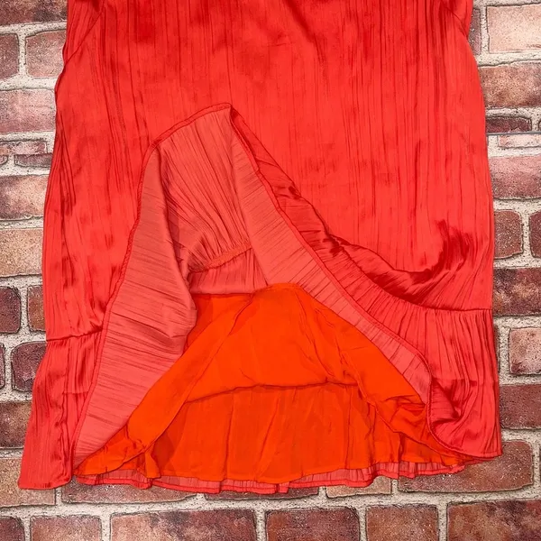 Pre-Owned Maeve by Anthropologie Orange Dress Pleated Lined Short Sleeve Size L - Image 3