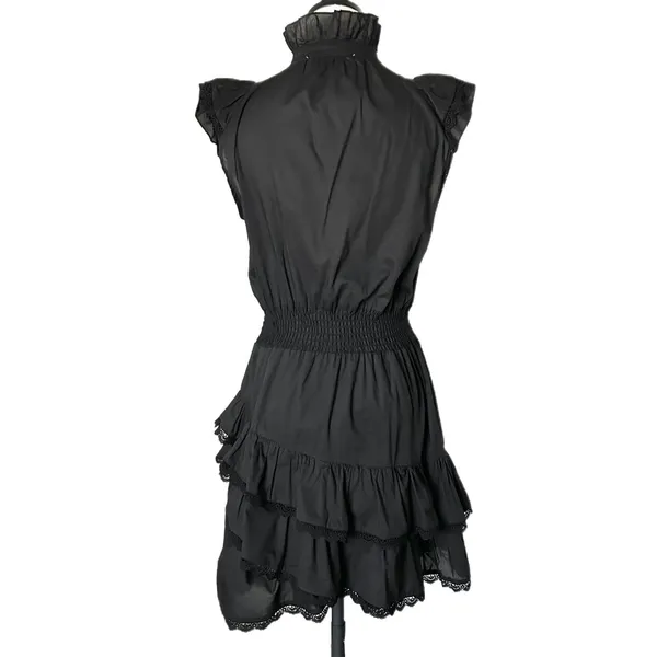 The Shirt by Rochelle Behrens Jill Mini Dress in Black Ruffle Lace Tiered Small - Image 4