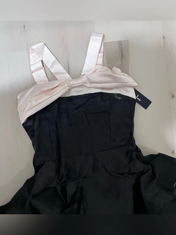 Lulus NWT Women Small Black Cream Satin Ruffle Tiered Midi Dress Balletcore Chic - Image 5