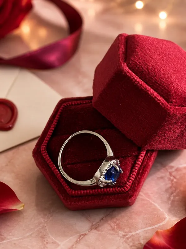 Sterling Silver Sapphire Halo Ring in Deep Blue Size 8 - Image 3